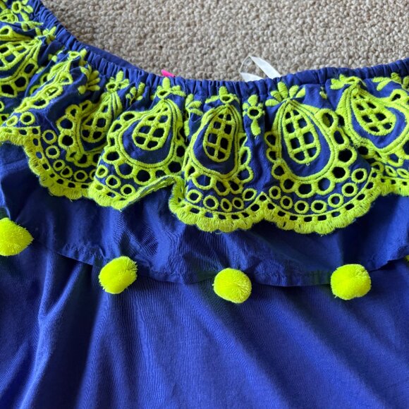 Lilly Pulitzer Idara One Shoulder Ruffle Dress Corsica Blue Pom Pom M - Picture 3 of 9